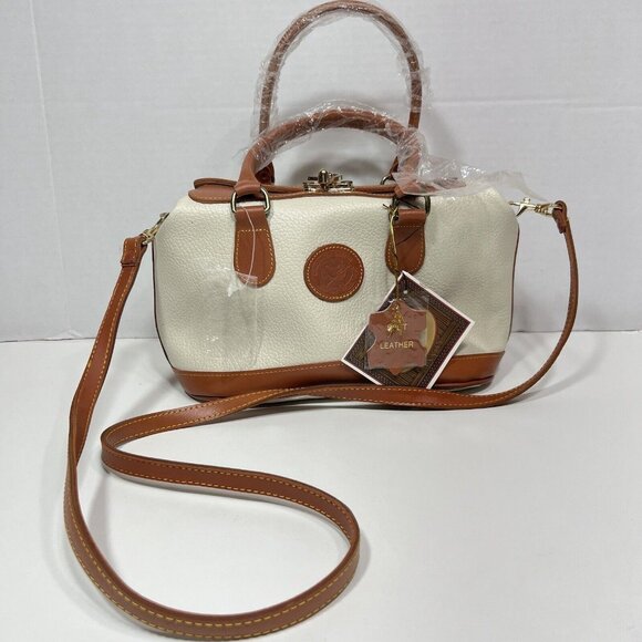NWT Coldwater Canyon Women's Genuine Split Leather Crossbody Purse Cream Brown - Picture 1 of 12